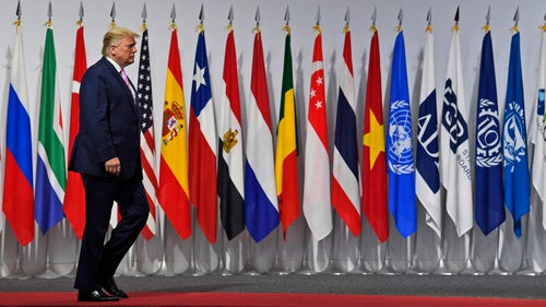 President Donald Trump arrives to the G-20 summit in 2019